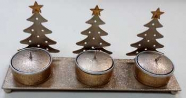 Kerzenständer Tännlein, 3er, creme-gold